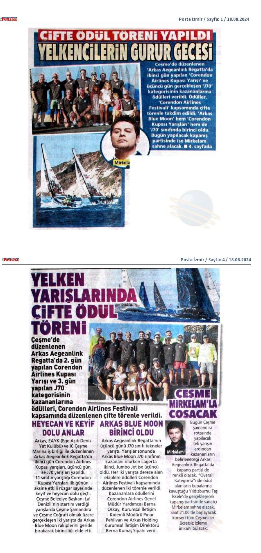 Yelken yarışlarında çifte ödül töreni