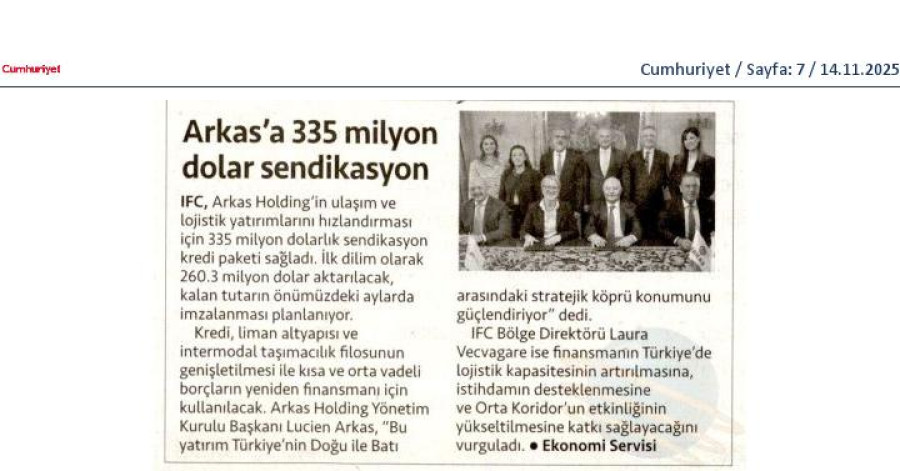 Arkas'a 335 Milyon Dolar Sendikasyon