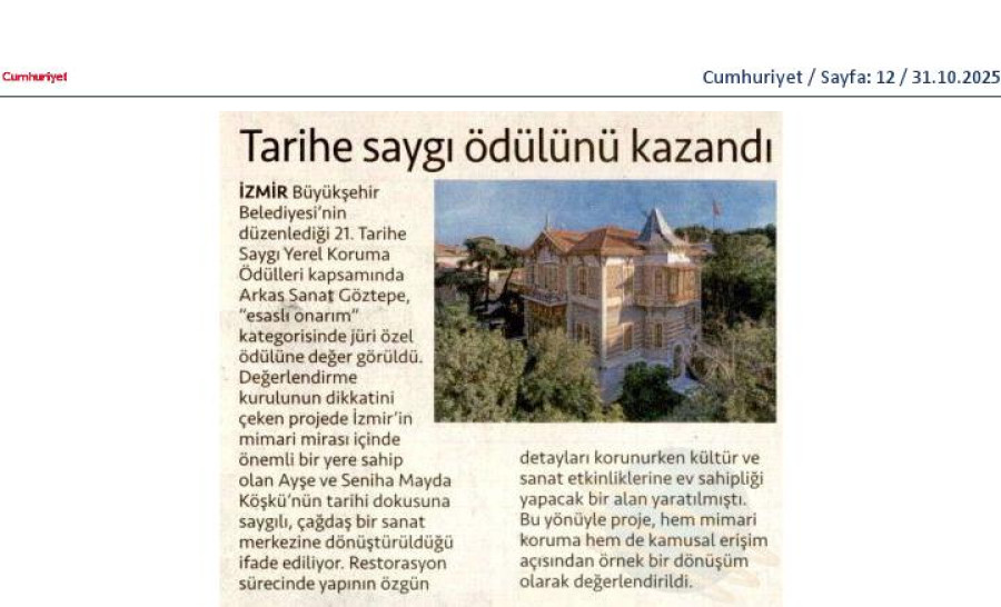 Tarihe Saygı Ödülünü Kazandı