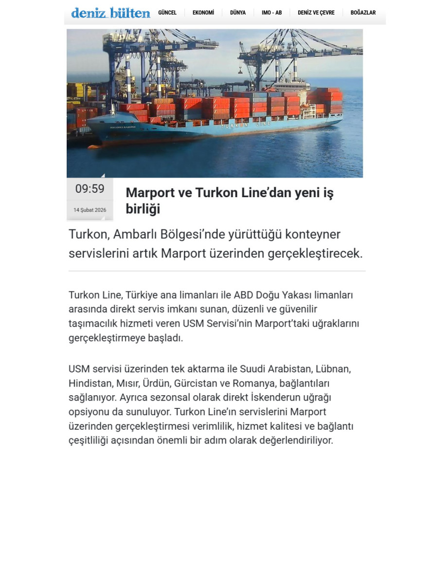 Marport ve Turkon Line’dan Yeni İş Birliği