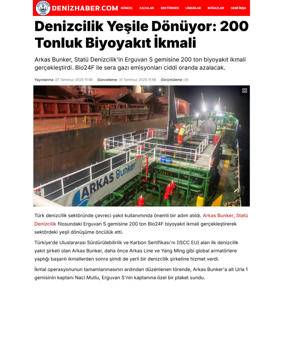 Denizcilik Yeşile Dönüyor: 200 Tonluk Biyoyakıt İkmali