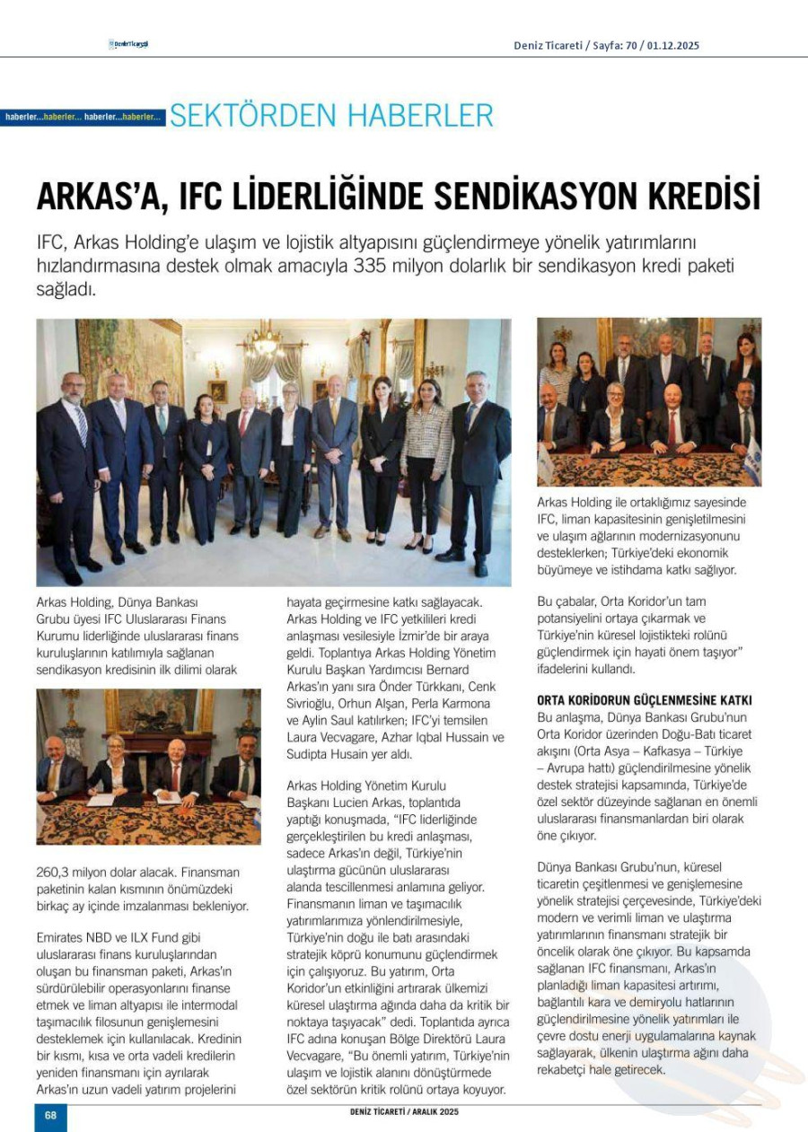 Arkas’a IFC Liderliğinde Sendikasyon Kredisi