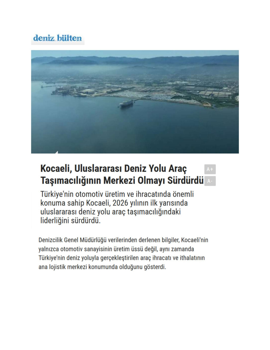 Kocaeli,Uluslarası Deniz Yolu Araç Taşımacılığının Merkezi Olmayı Sürdürdü