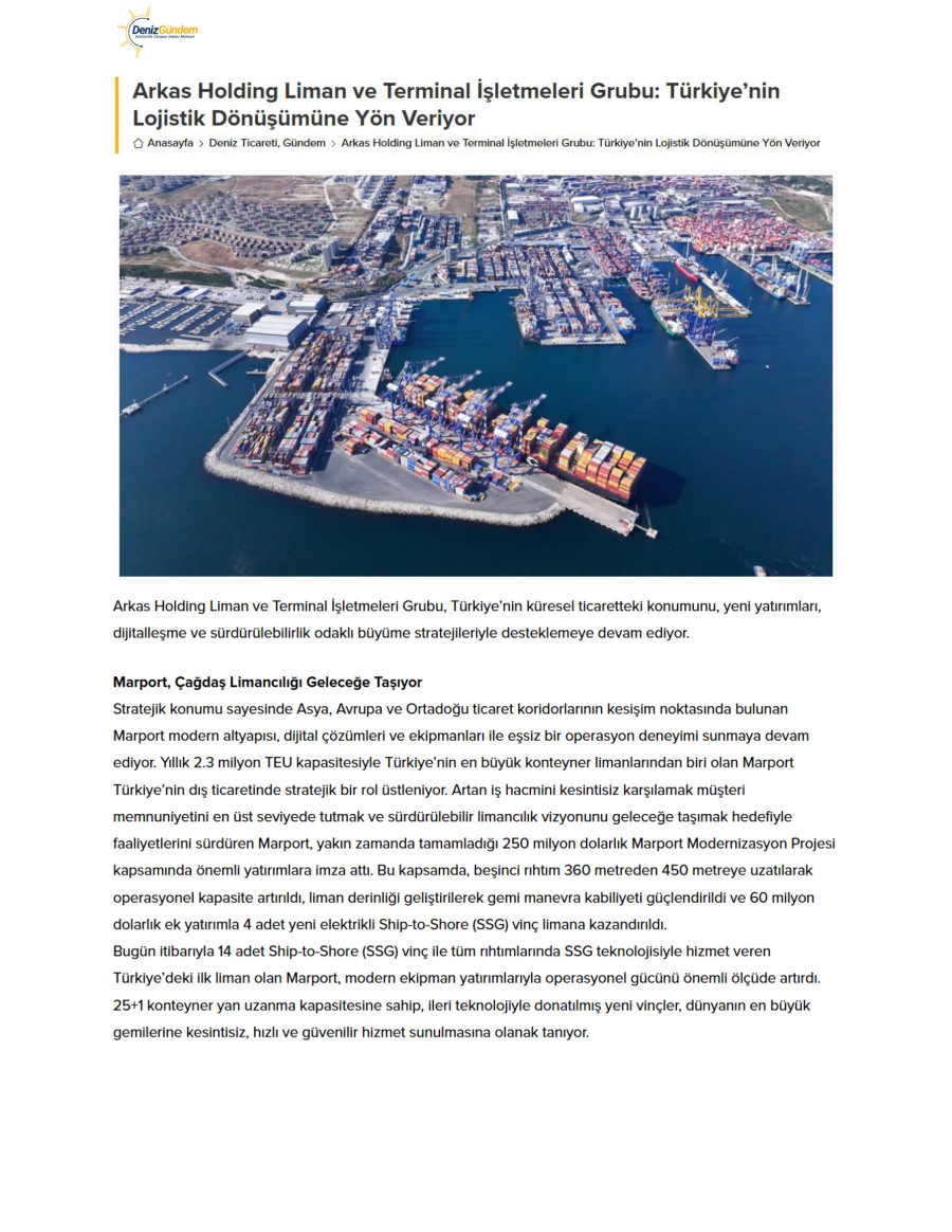 Arkas Holding Liman ve Terminal İşletmeleri Grubu: Türkiye’nin Lojistik Dönüşümüne Yön Veriyor