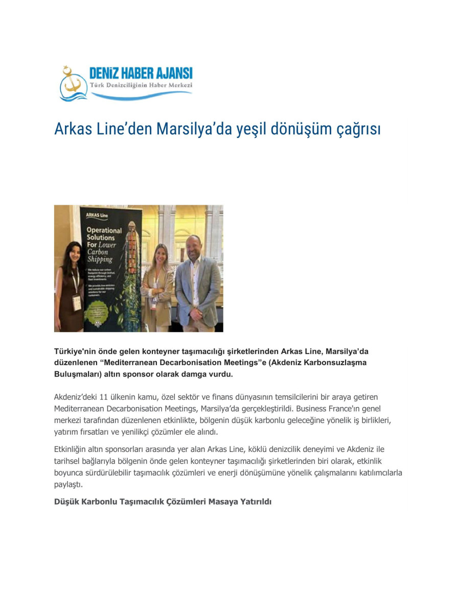 Arkas Line’den Marsilya’da Yeşil Dönüşüm Çağrısı