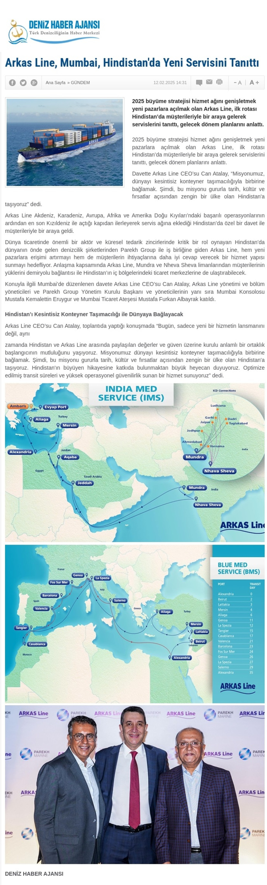 Arkas Line, Mumbai, Hindistan'da yeni servisini tanıttı