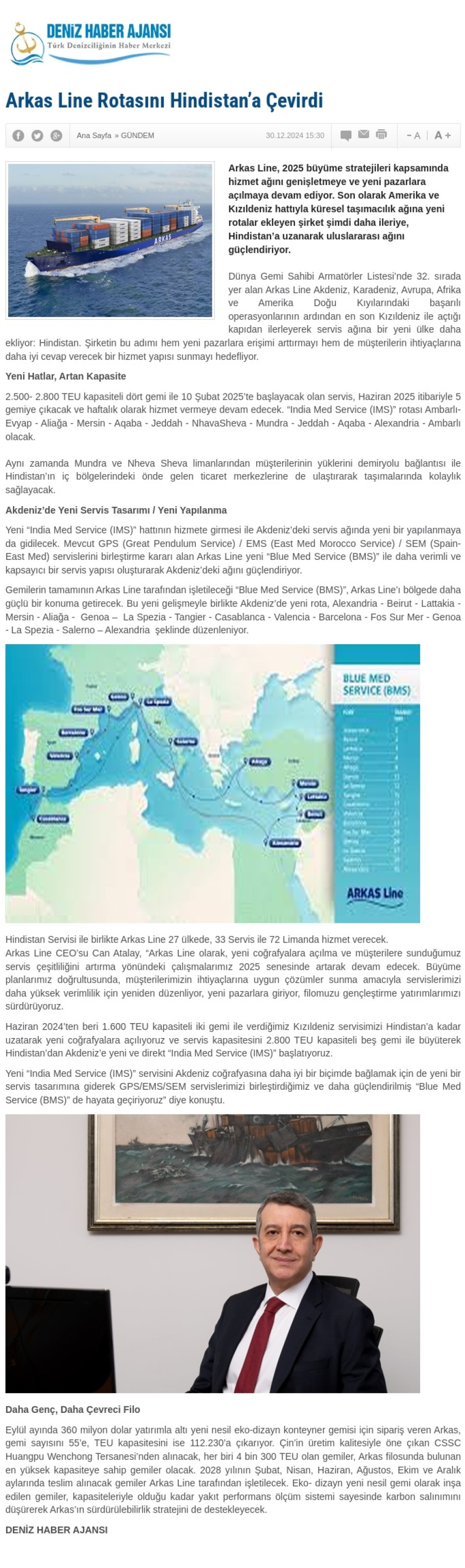 Arkas Line rotasını  Hindistan'a çevirdi 