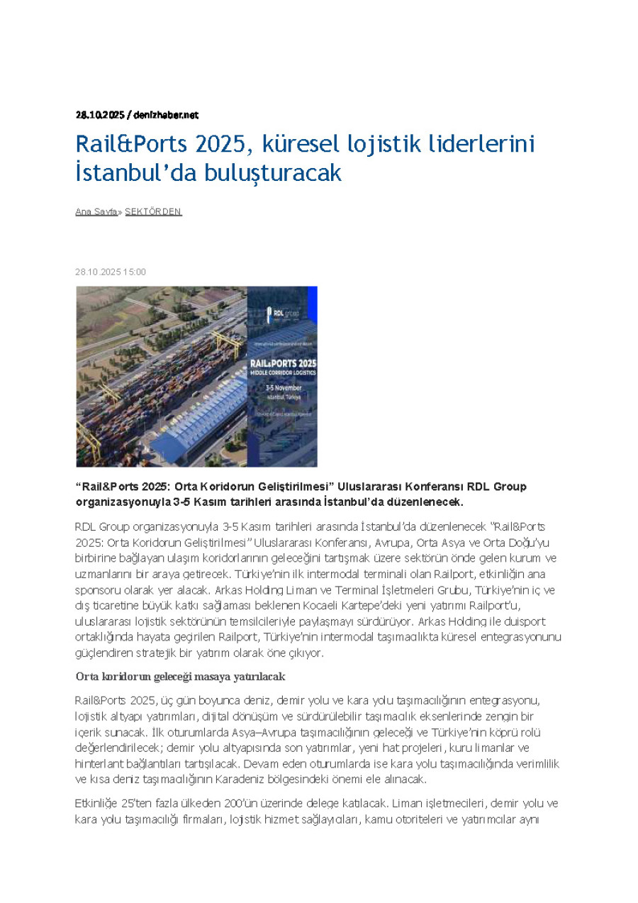 Rail&Ports 2025, Küresel Lojistik Liderlerini İstanbul’da Buluşturacak
