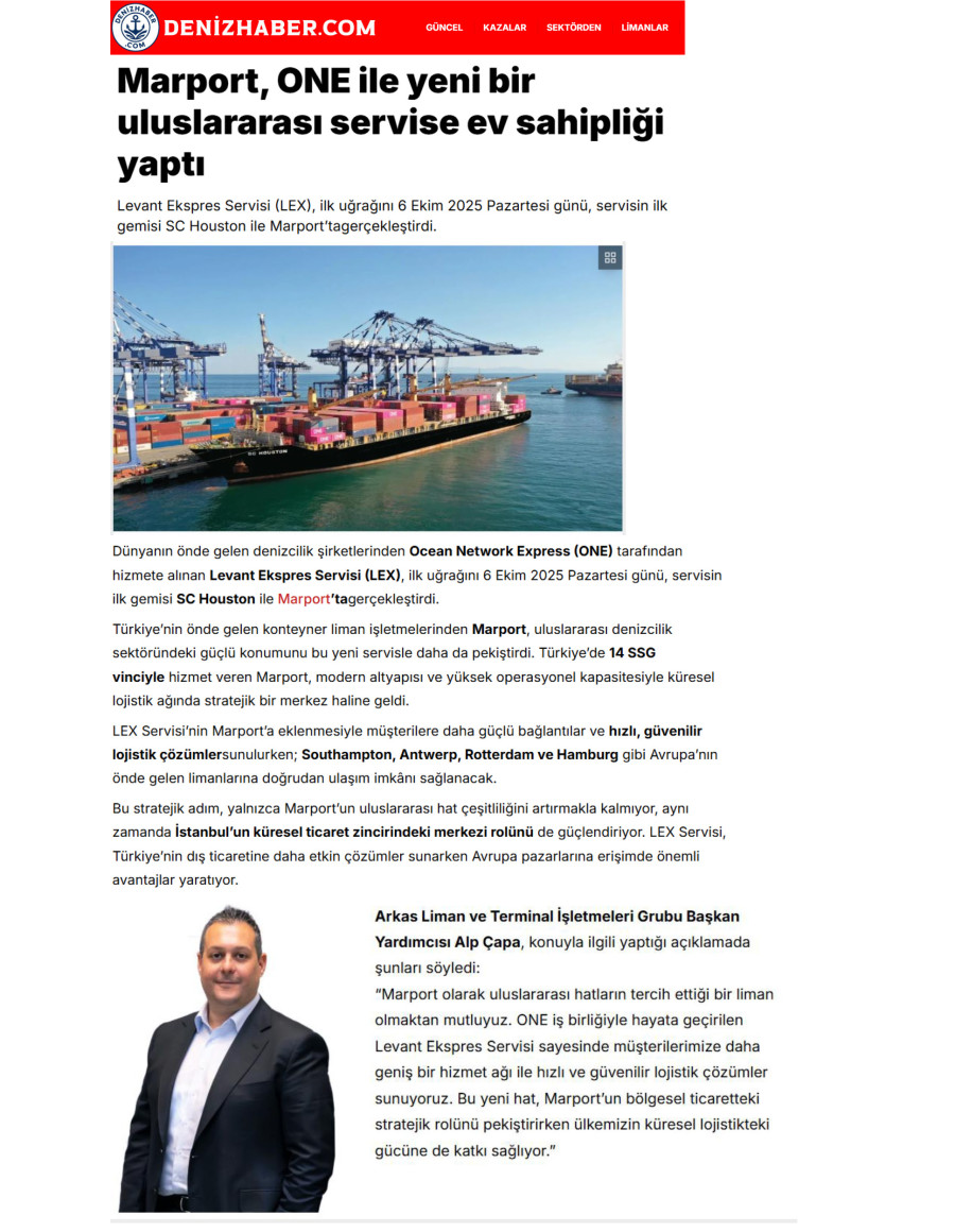 Marport, ONE ile Yeni Bir Uluslararası Servise Ev Sahipliği Yaptı