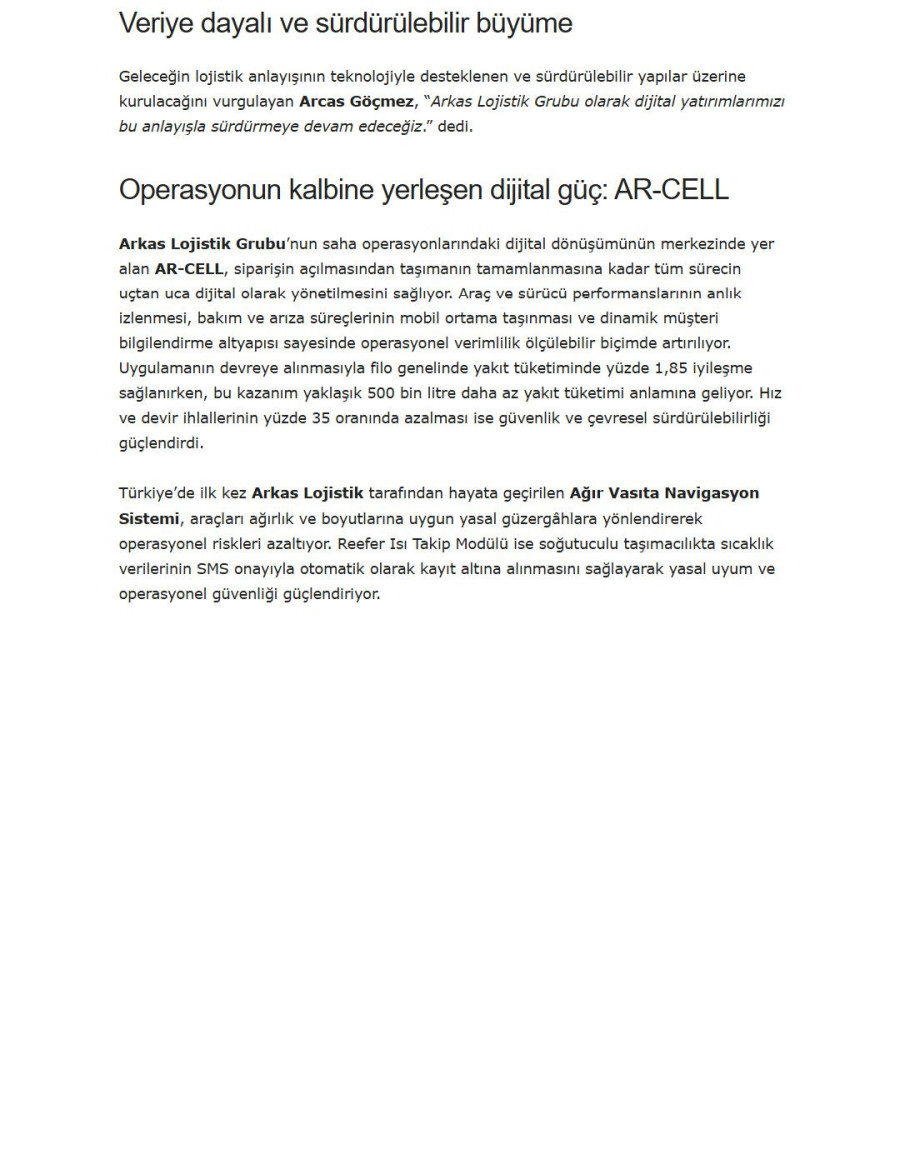 Arkas Lojistik, Dijital Yatırımlarla Operasyonel Gücünü Destekliyor