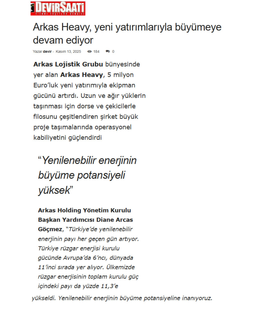 Arkas Heavy, Yeni Yatırımlarıyla Büyümeye Devam Ediyor