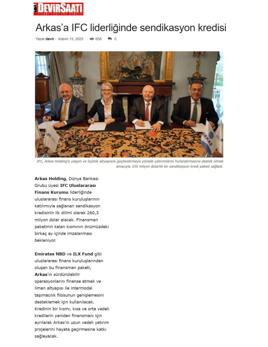 Arkas’a IFC Liderliğinde Sendikasyon Kredisi