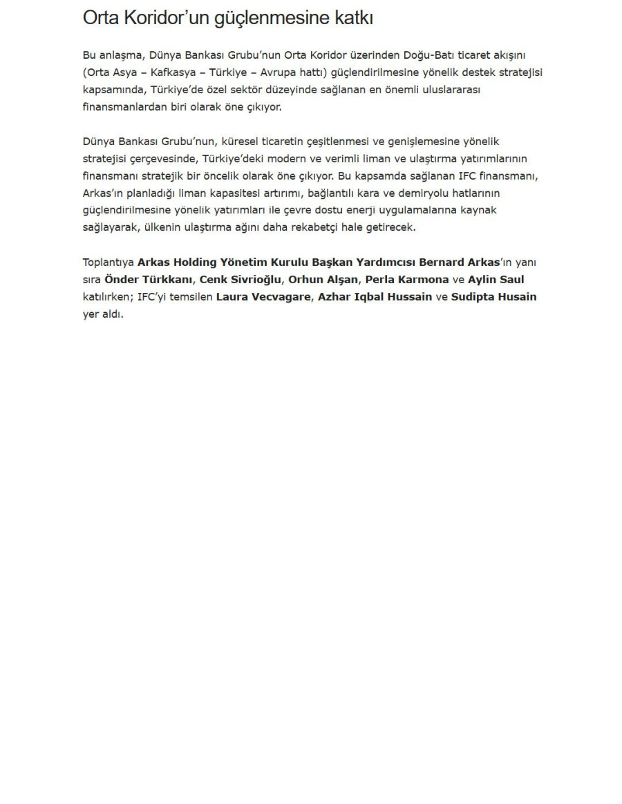 Arkas’a IFC Liderliğinde Sendikasyon Kredisi