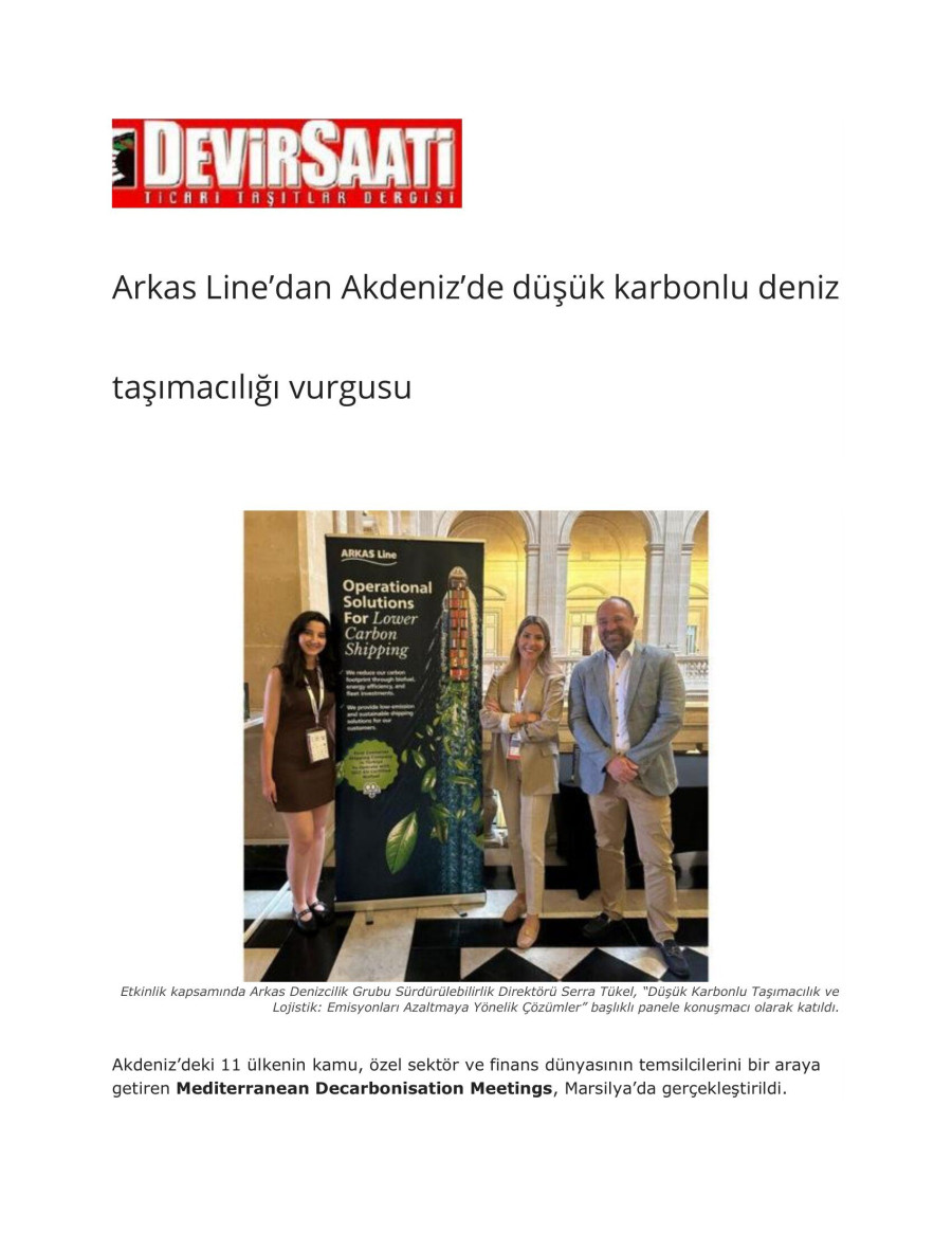 Arkas Line’dan Akdeniz’de düşük karbonlu deniz taşımacılığı vurgusu