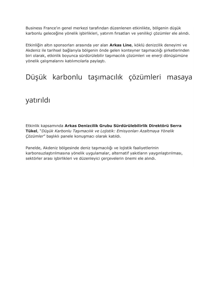 Arkas Line’dan Akdeniz’de düşük karbonlu deniz taşımacılığı vurgusu