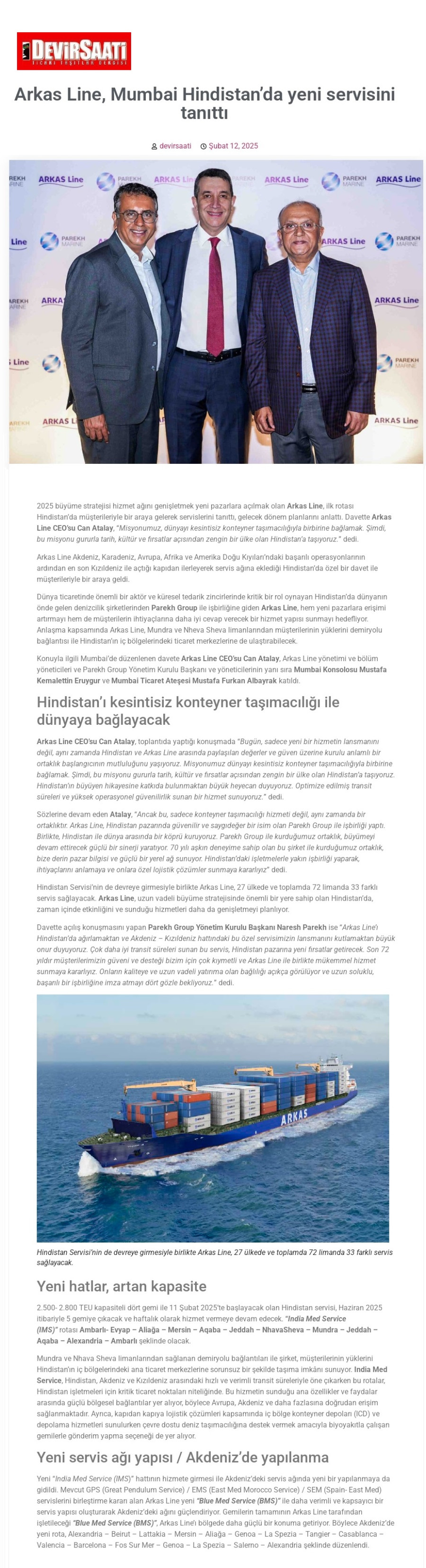 Arkas Line, Mumbai Hindistan'da yeni servisini tanıttı