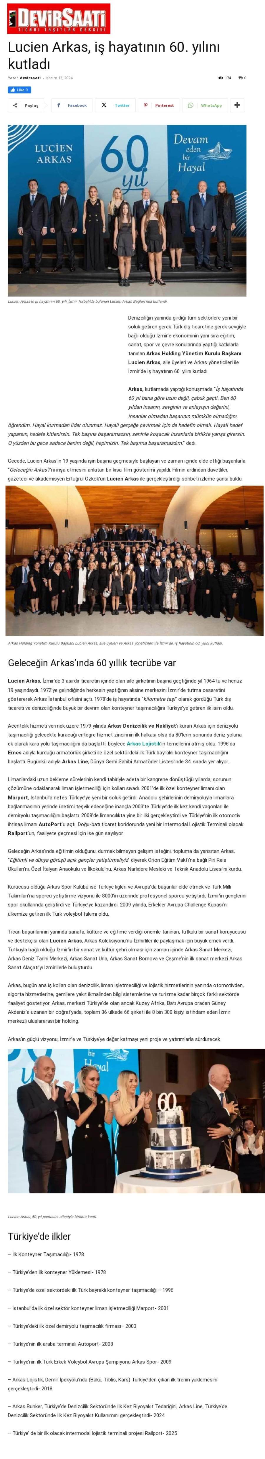 Lucien Arkas, iş hayatının 60. yılını kutladı