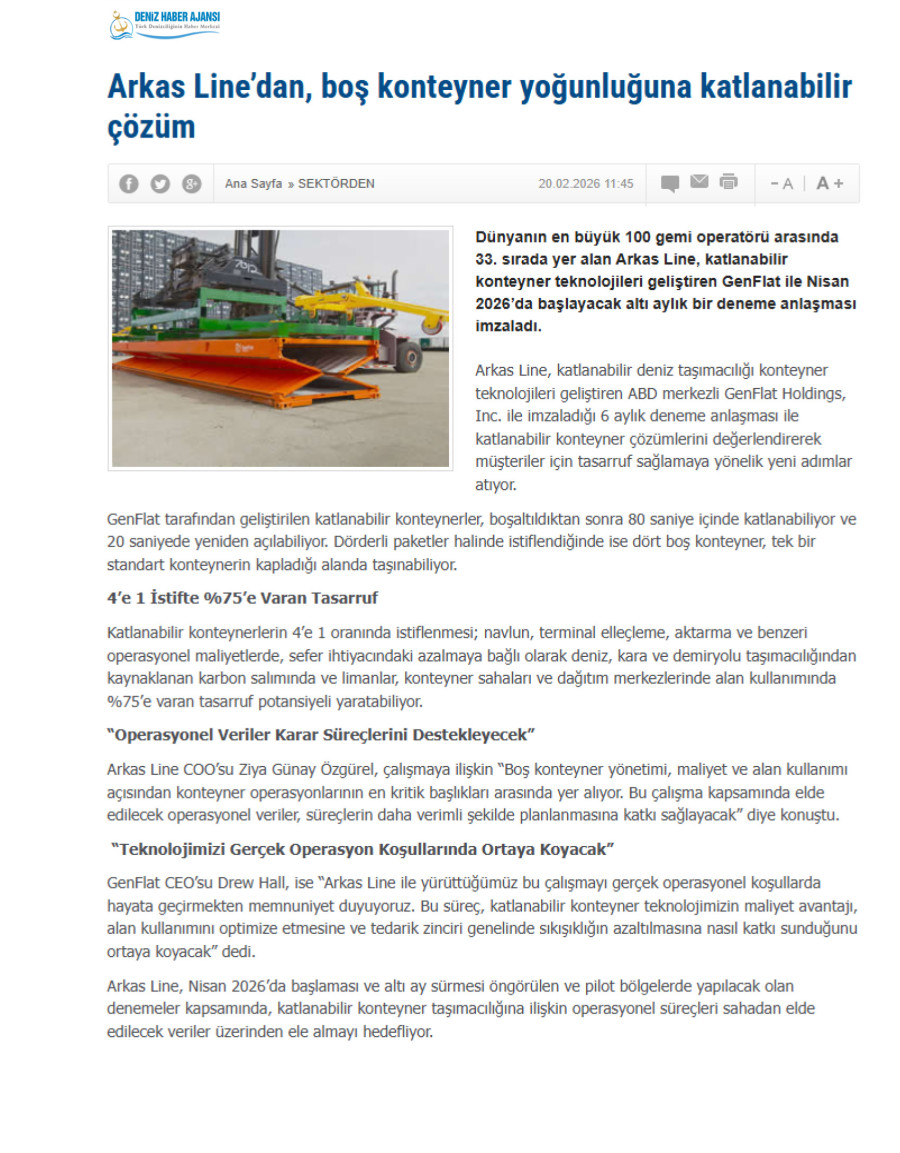 Arkas Line’dan, Boş Konteyner Yoğunluğuna Katlanabilir Çözüm