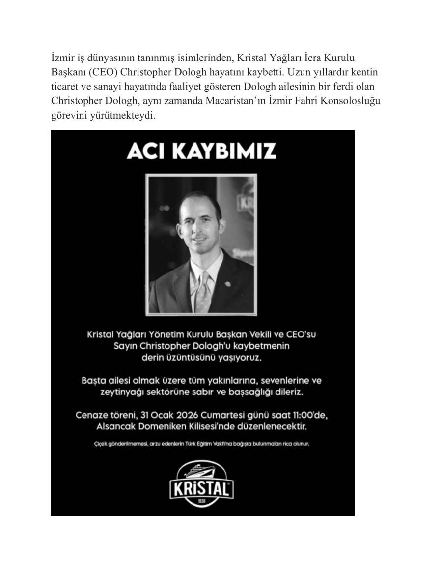 Zeytinyağı Devinin CEO'su Christopher Dologh Yaşamını Yitirdi
