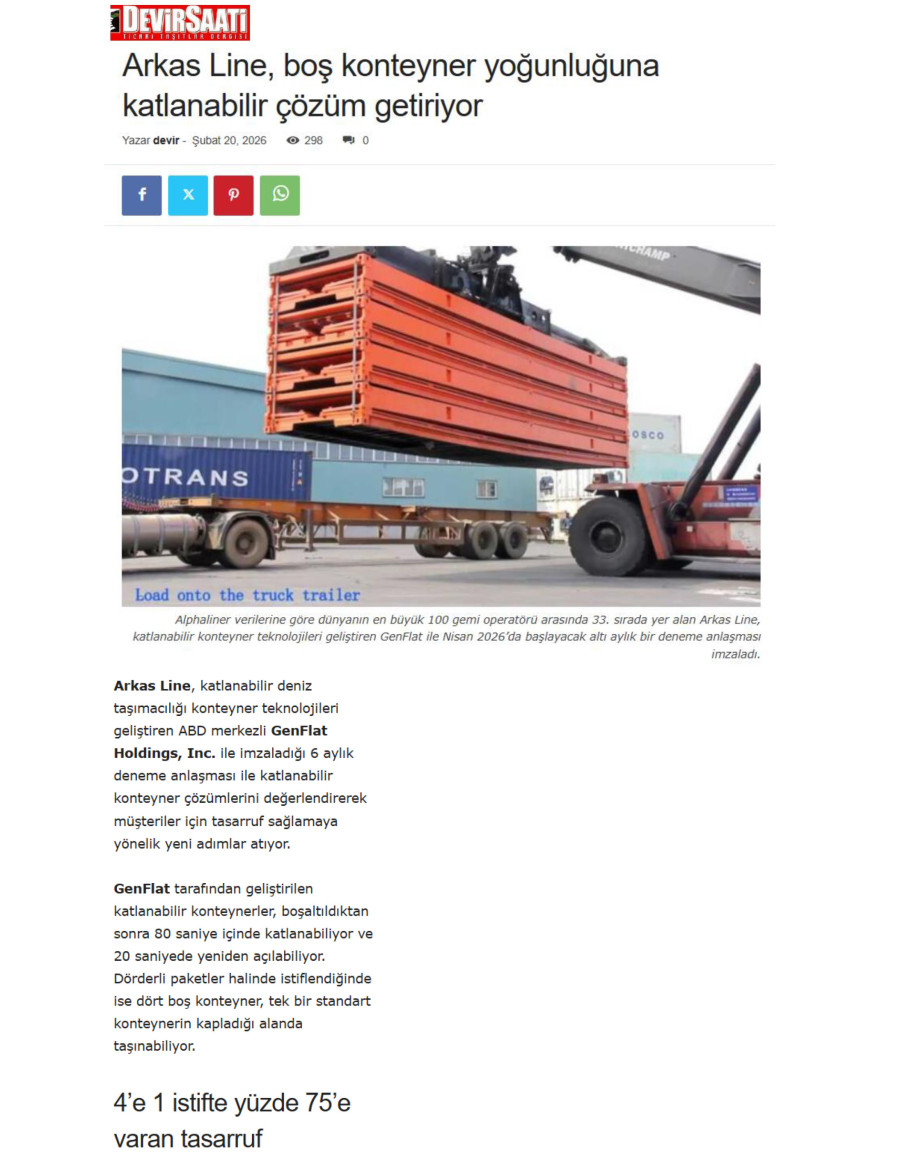 Arkas Line, Boş Konteyner Yoğunluğuna Katlanabilir Çözüm Getiriyor