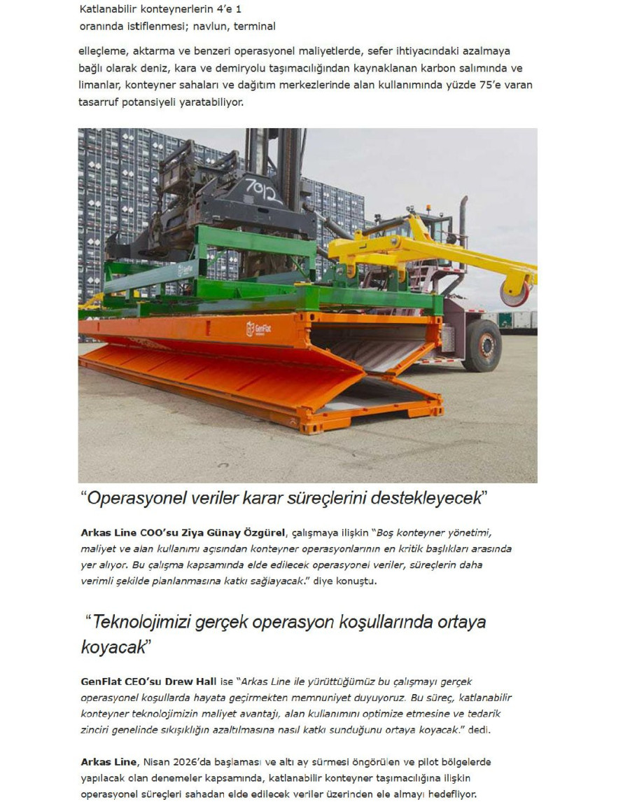 Arkas Line, Boş Konteyner Yoğunluğuna Katlanabilir Çözüm Getiriyor