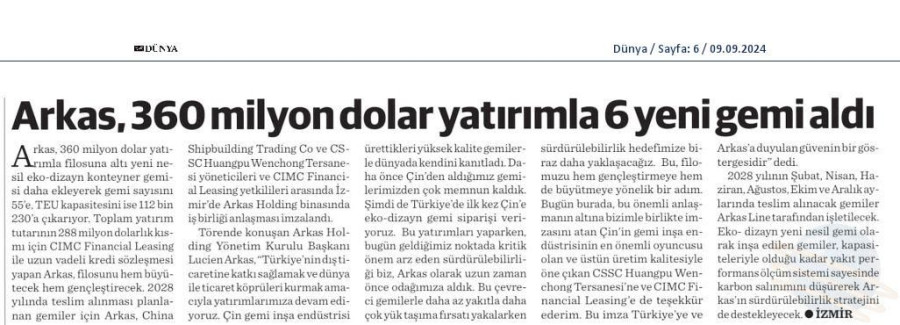 Arkas 360 Milyon Dolar Yatırımla 6 Yeni Gemi Aldı
