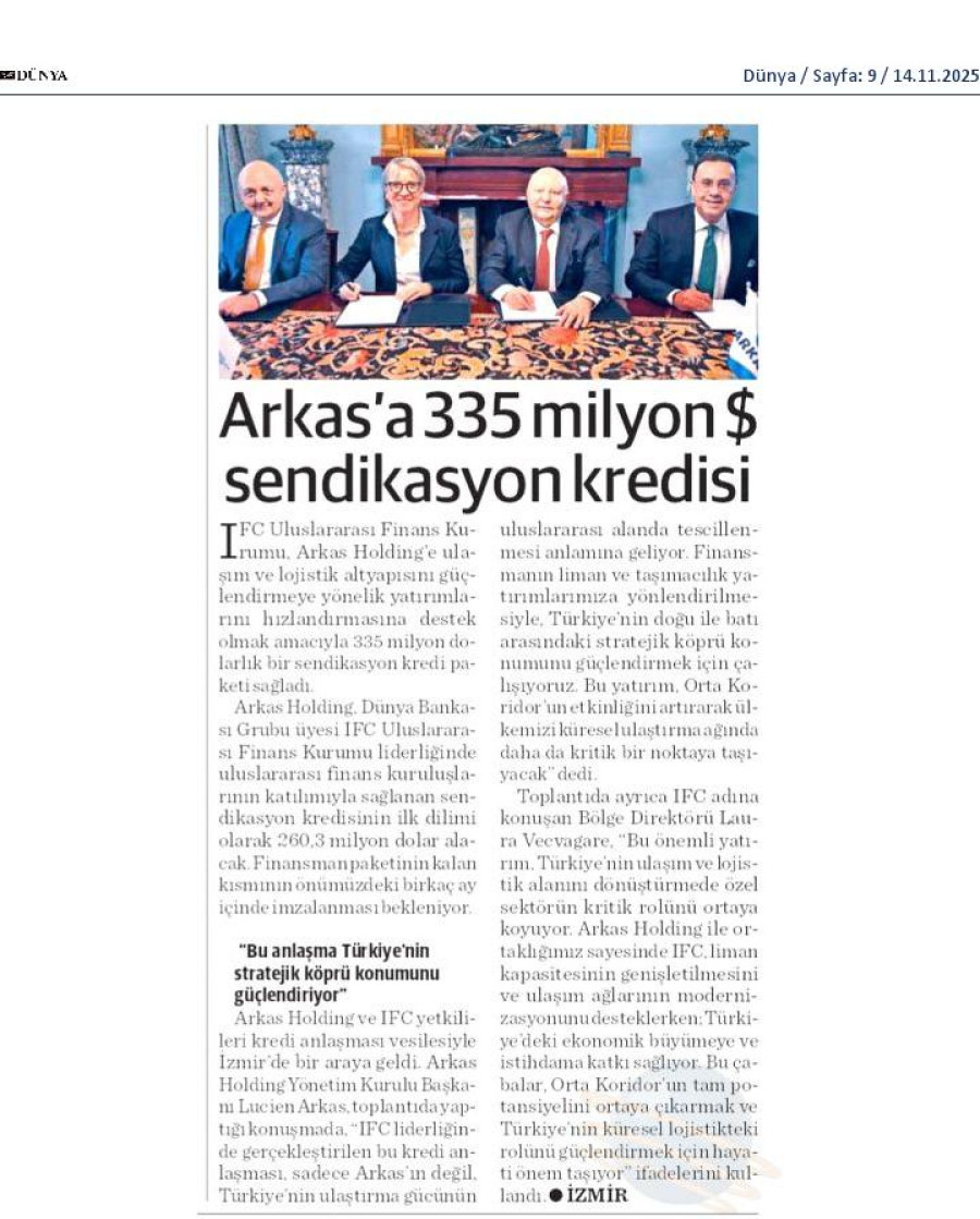 Arkas'a 335 Milyon Dolarlık Sendikasyon Kredisi