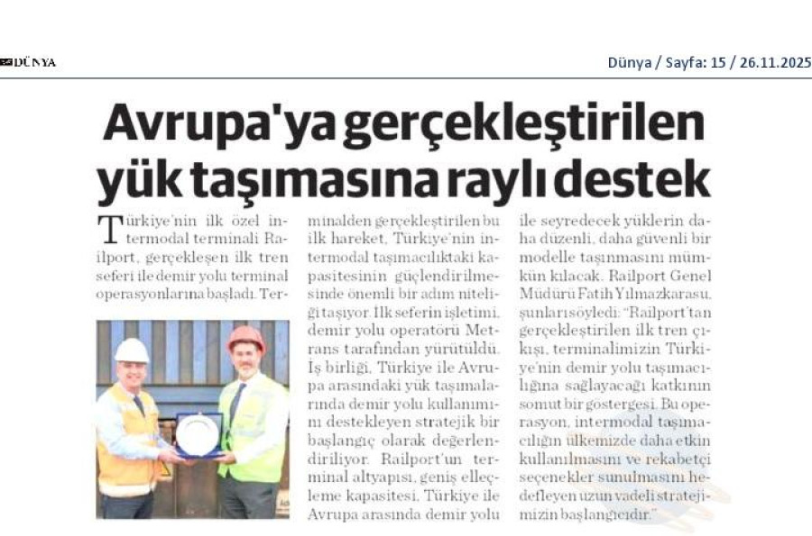 Avrupa'ya Gerçekleştirilen Yük Taşımasına Raylı Destek