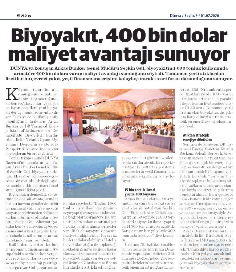 Biyoyakıt, 400 Bin Dolar Maliyet Avantajı Sunuyor