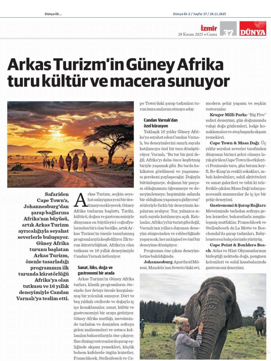 Arkas Turizm'in Güney Afrika Turu Kültür Ve Macera Sunuyor