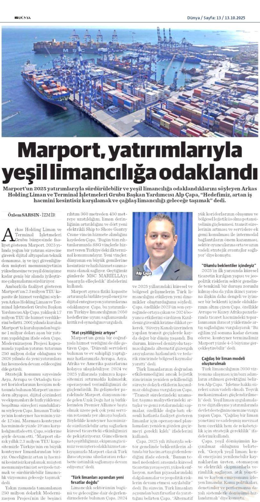 Marport Yatırımlarıyla Yeşil Limancılığa Odaklandı