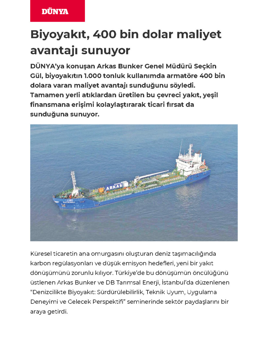 Biyoyakıt, 400 Bin Dolar Maliyet Avantajı Sunuyor