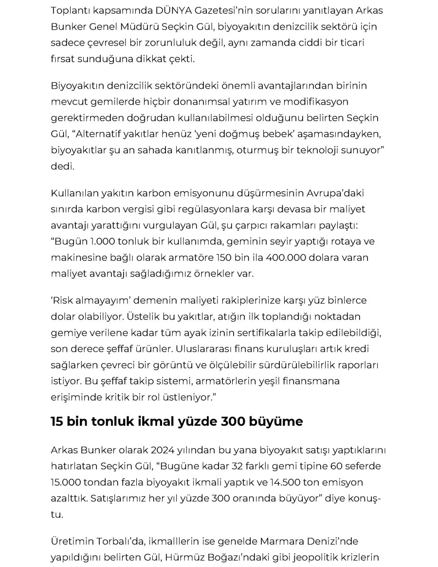 Biyoyakıt, 400 Bin Dolar Maliyet Avantajı Sunuyor