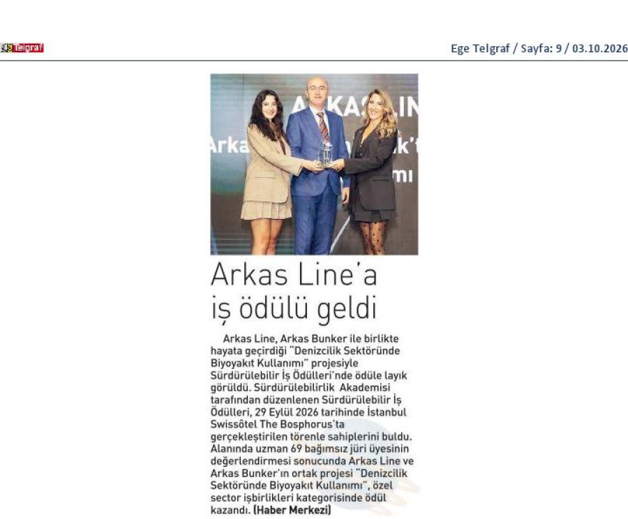 Arkas Line'a İş Ödülü Geldi