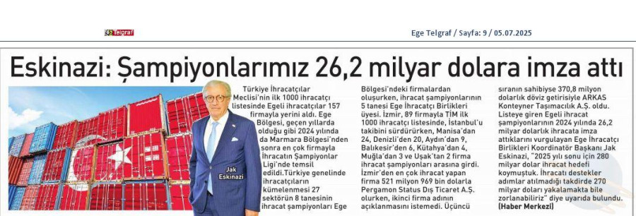 Eskinazi: Şampiyonlarımız 26,2 Milyar Dolara İmza Attı