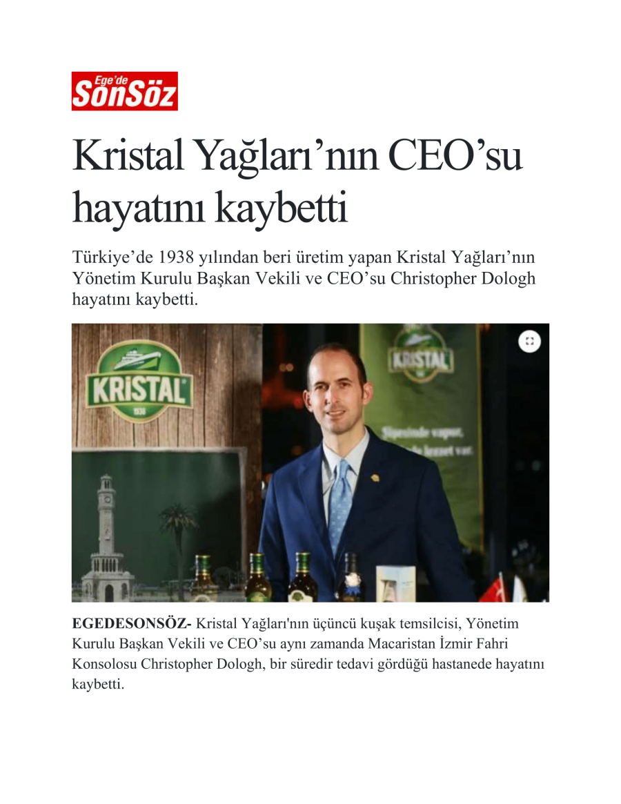 Kristal Yağları CEO'su Hayatını Kaybetti