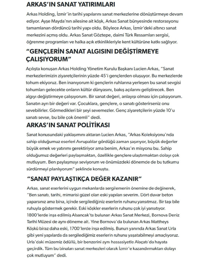 Arkas Sanat Göztepe Kapılarını Sanatseverlere Açtı