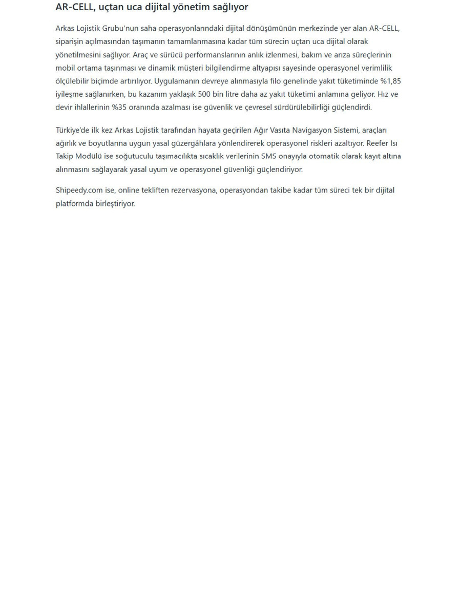 Arkas Lojistik Grubu, Dijital Yatırımlarla Operasyonel Gücünü Artırıyor