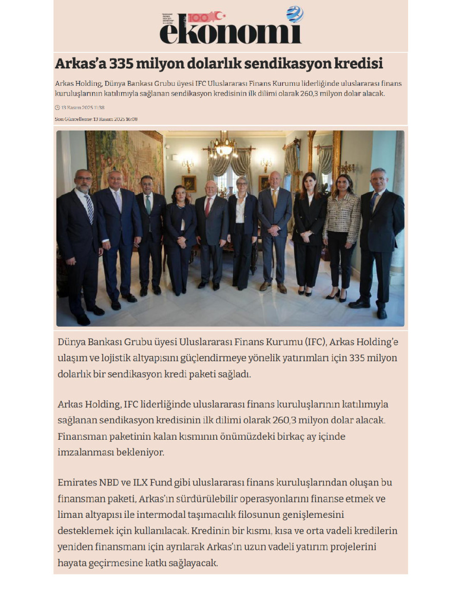 Arkas’a 335 Milyon Dolarlık Sendikasyon Kredisi