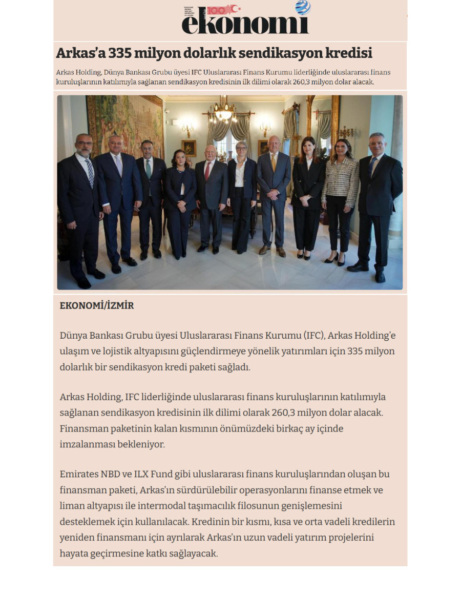 Arkas’a 335 Milyon Dolarlık Sendikasyon Kredisi