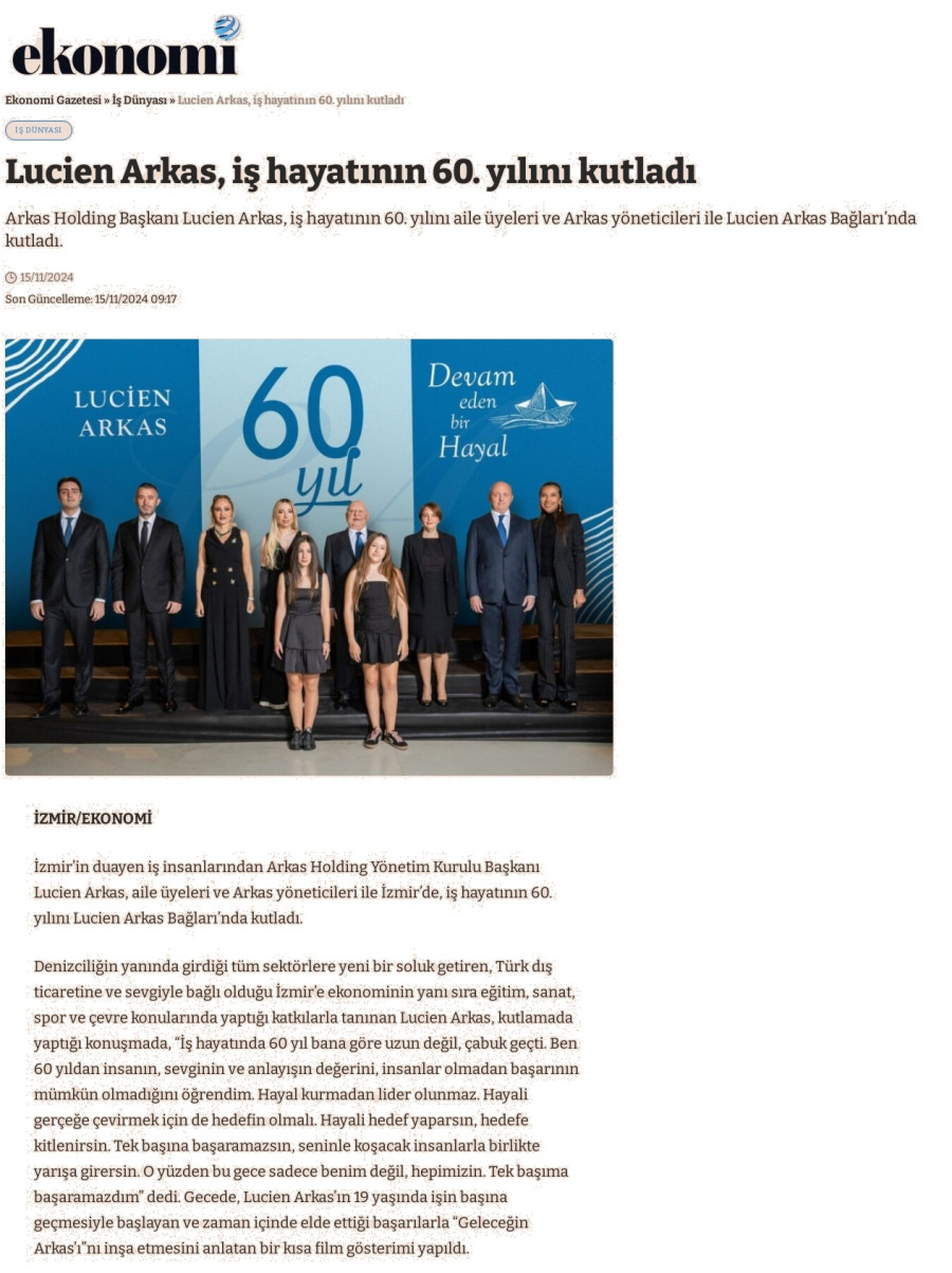 Lucien Arkas, iş hayatının 60. yılını kutladı 