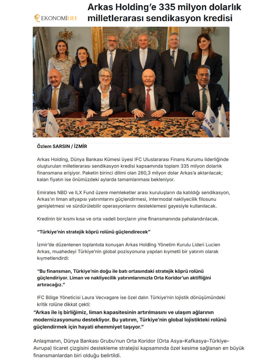 Arkas Holding’e 335 Milyon Dolarlık Milletlerarası Sendikasyon Kredisi