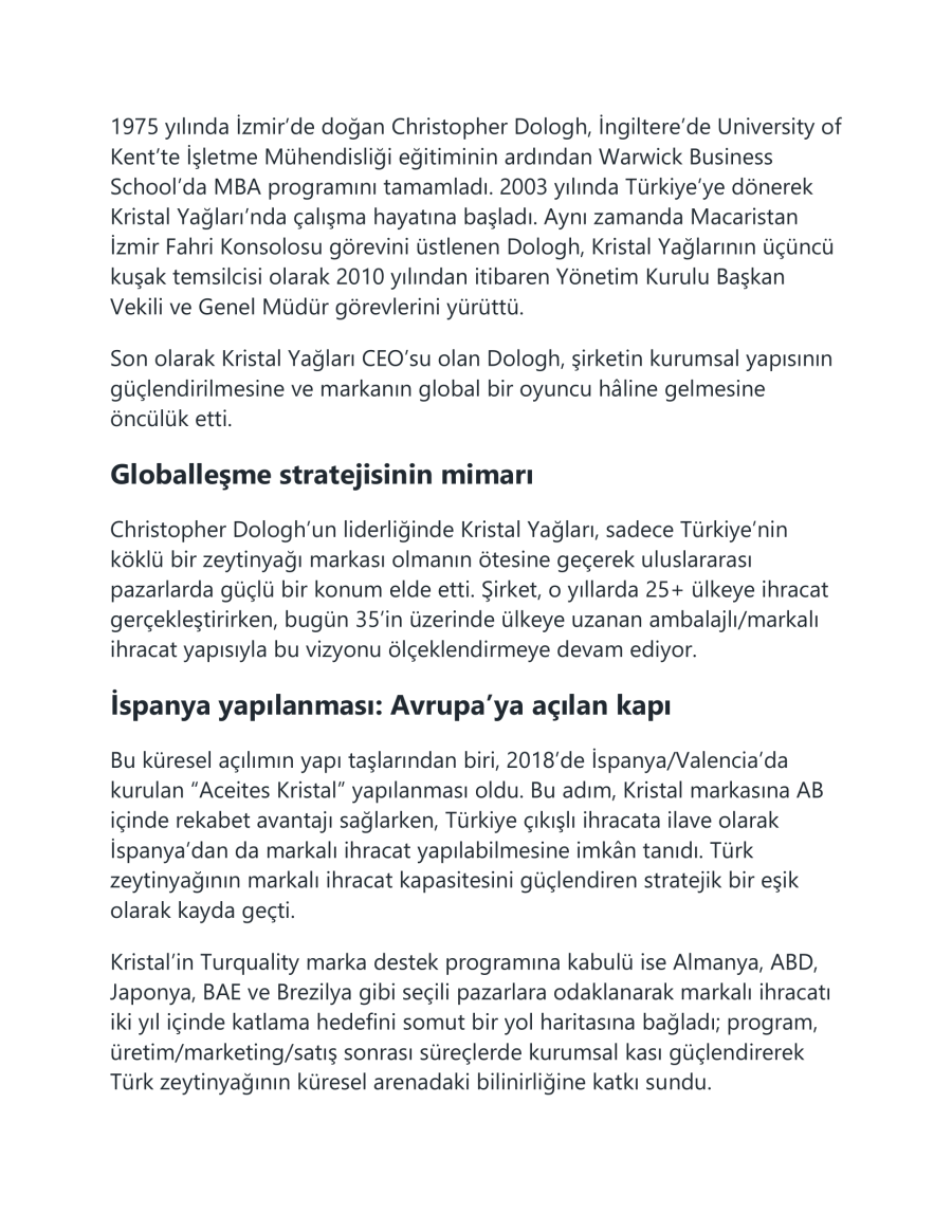 Türk Zeytinyağı Sektörünün Önemli İsmi Christopher Dologh Yaşamını Yitirdi