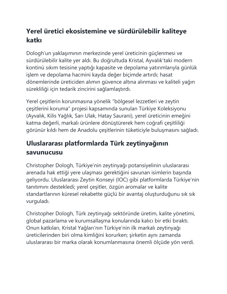 Türk Zeytinyağı Sektörünün Önemli İsmi Christopher Dologh Yaşamını Yitirdi