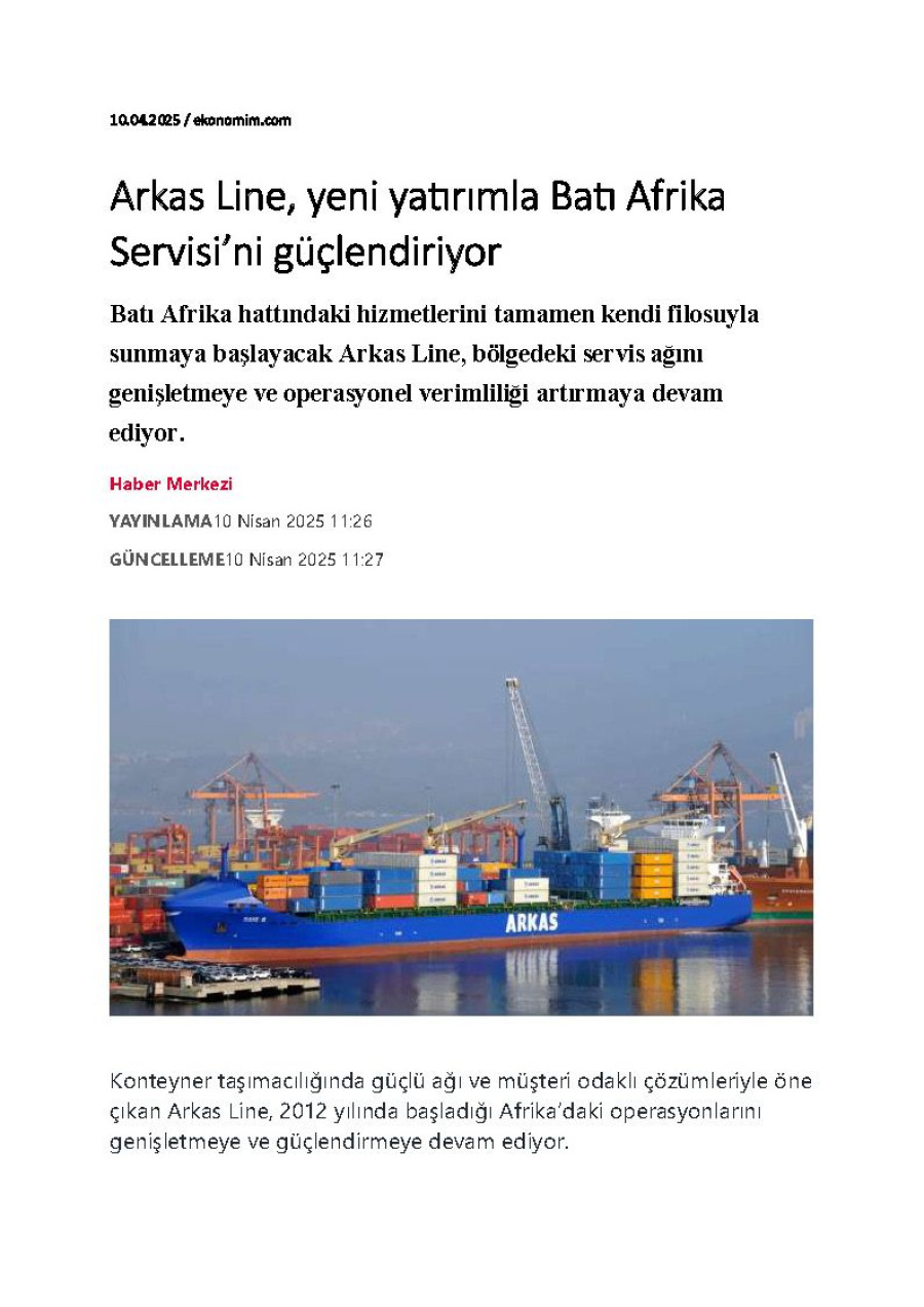 Arkas Line yeni yatırımla Batı Afrika Servisini Güçlendiriyor