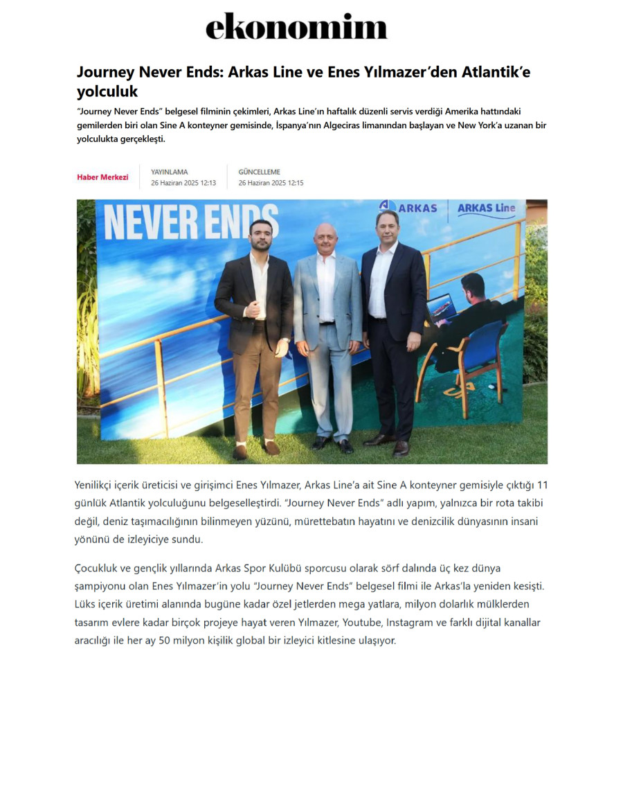 Journey Never Ends: Arkas Line Ve Enes Yılmazer’den Atlantik’e Yolculuk