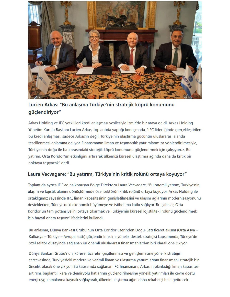 Arkas’a, IFC Liderliğinde 335 Milyon Dolarlık Sendikasyon Kredisi Sağlandı