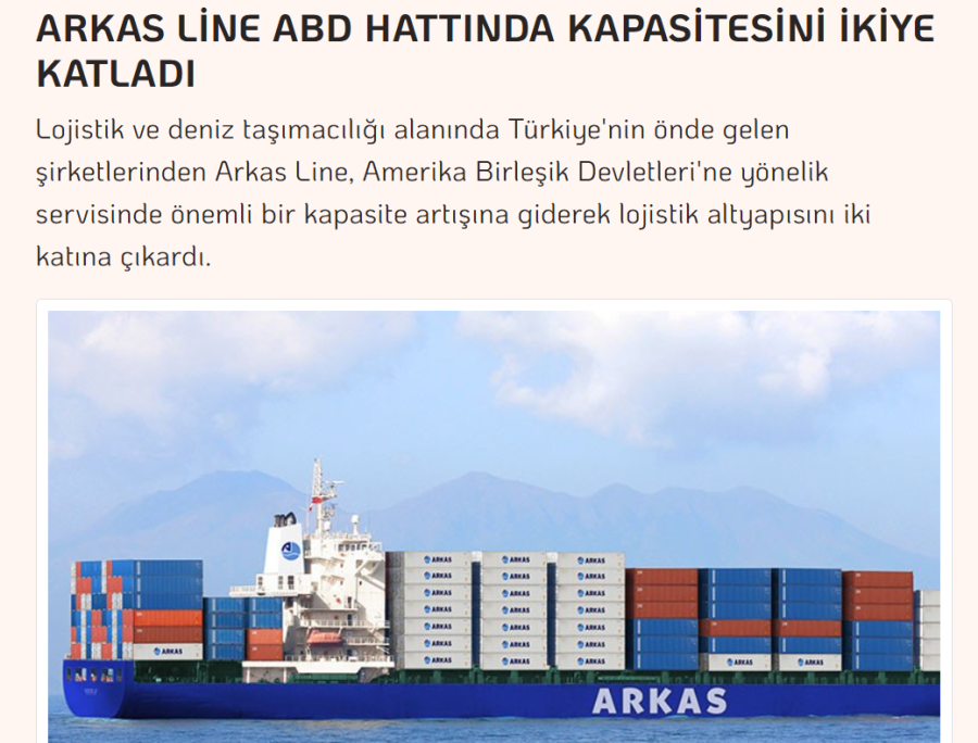 ARKAS LİNE ABD HATTINDA KAPASİTESİNİ İKİYE KATLADI