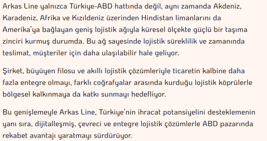 ARKAS LİNE ABD HATTINDA KAPASİTESİNİ İKİYE KATLADI