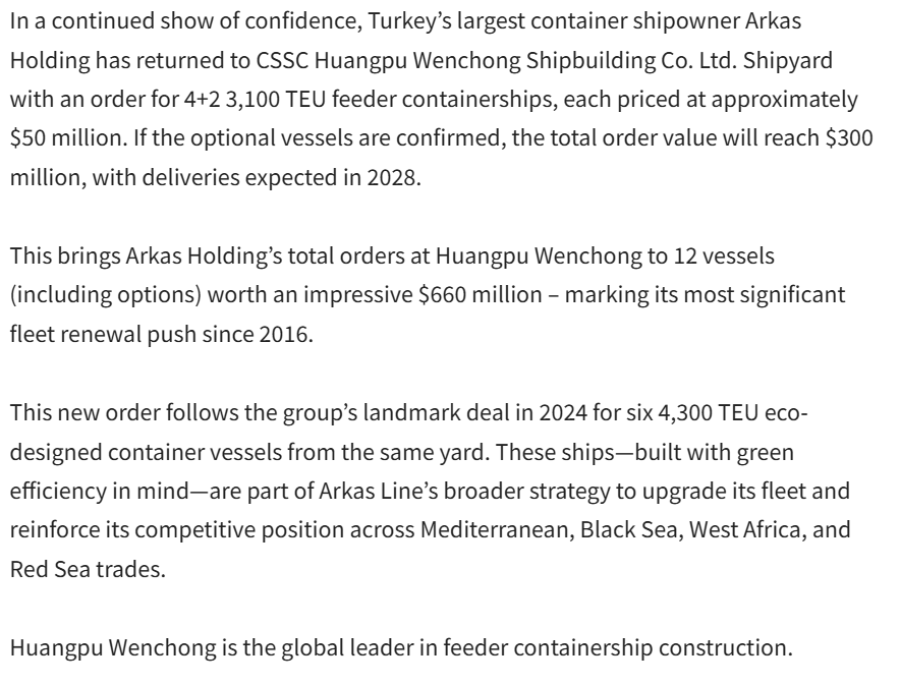 Arkas Holding Expands Fleet with Another Order at China State Shipbuilding’s Huangpu Wenchong Shipyard
